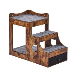 Pet Bunk Bed with Removable Stairs, Dog/Cat Window Perch with Storage, Multi-Level Bed Window Perch Dog Bedside Sleeper Couch, Small Pet Seat Pla (Product Size: Small Size, Color: Brown)